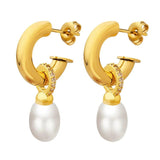 Baroque Pearl C Stud Earrings Women Cubic Zircon Hoop Jewelry