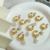 Baroque Pearl C Stud Earrings Women Cubic Zircon Hoop Jewelry
