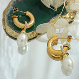 Baroque Pearl C Stud Earrings Women Cubic Zircon Hoop Jewelry