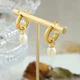Baroque Pearl C Stud Earrings Women Cubic Zircon Hoop Jewelry