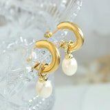 Baroque Pearl C Stud Earrings Women Cubic Zircon Hoop Jewelry