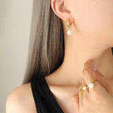 Baroque Pearl C Stud Earrings Women Cubic Zircon Hoop Jewelry