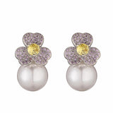 HECHENG Flower Pearl Drop Earrings Zircon Ear Studs Bijoux 