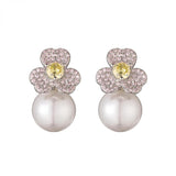 HECHENG Flower Pearl Drop Earrings Zircon Ear Studs Bijoux 