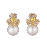 HECHENG Flower Pearl Drop Earrings Zircon Ear Studs Bijoux 