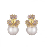 HECHENG Flower Pearl Drop Earrings Zircon Ear Studs Bijoux 