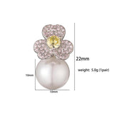 HECHENG Flower Pearl Drop Earrings Zircon Ear Studs Bijoux 