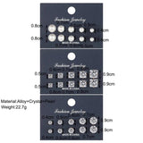 15 Pcs Geometric Sixclaw Crystal Zircon Earrings Set Retro Fake-pearl Earrings