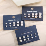 15 Pcs Geometric Sixclaw Crystal Zircon Earrings Set Retro Fake-pearl Earrings