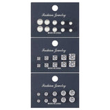 15 Pcs Geometric Sixclaw Crystal Zircon Earrings Set Retro Fake-pearl Earrings