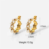 Double Pearl Crystal Zircon C-Shaped Earrings