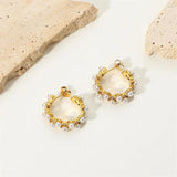 Double Pearl Crystal Zircon C-Shaped Earrings