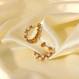 Double Pearl Crystal Zircon C-Shaped Earrings