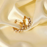 Double Pearl Crystal Zircon C-Shaped Earrings