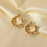 Double Pearl Crystal Zircon C-Shaped Earrings
