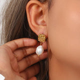 Season Collection Freshwater Pearl Drop Earrings Square Stud Earring