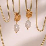 Season Collection Freshwater Pearl Drop Earrings Square Stud Earring