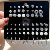 32 Pairs Zircon Water Drill Pearl Earrings Zircon Earring Set