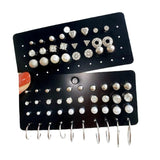 32 Pairs Zircon Water Drill Pearl Earrings Zircon Earring Set