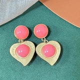 Silver Needle Mesh Red Middle Age Earrings Pearl Love Flower Ear Pendants