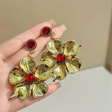 Silver Needle Mesh Red Middle Age Earrings Pearl Love Flower Ear Pendants