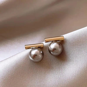 Metal Grey Pearl Earrings European Style Stud Earrings