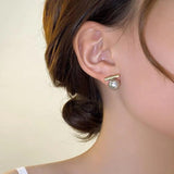 Metal Grey Pearl Earrings European Style Stud Earrings