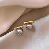 Metal Grey Pearl Earrings European Style Stud Earrings