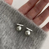 Metal Grey Pearl Earrings European Style Stud Earrings