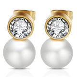 Crystal Zircon Earring Gold-Color Pearl Wedding Earrings
