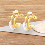 Nidin Vintage French Style Pearl Zircon Earrings Gold/Silver Jewelry
