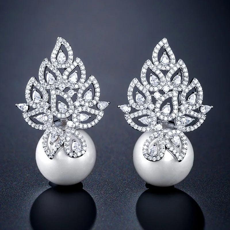 Zircon Flower Stud Earrings Wedding Jewelry