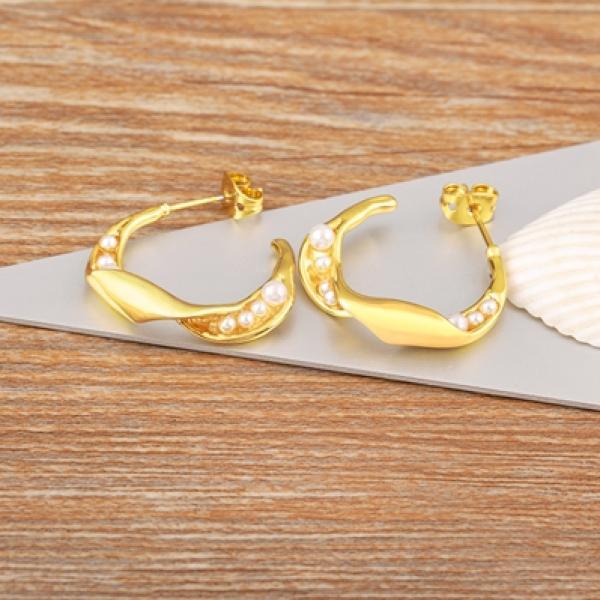 Nidin Hot Gold/Silver Pearl Hoop Earrings for Women Jewelry