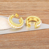 Natural Freshwater Pearls Hoop Earrings C Shape Statement Ear Jewelry