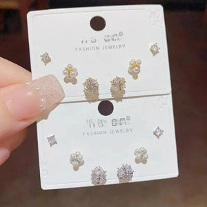 Zircon Pearl Earrings Set S925 Silver Needle
