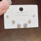 Zircon Pearl Earrings Set S925 Silver Needle