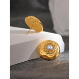 Vintage Round Stainless Steel Stud Earrings Women Pvd Plated Charms Jewelry