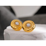Vintage Round Stainless Steel Stud Earrings Women Pvd Plated Charms Jewelry