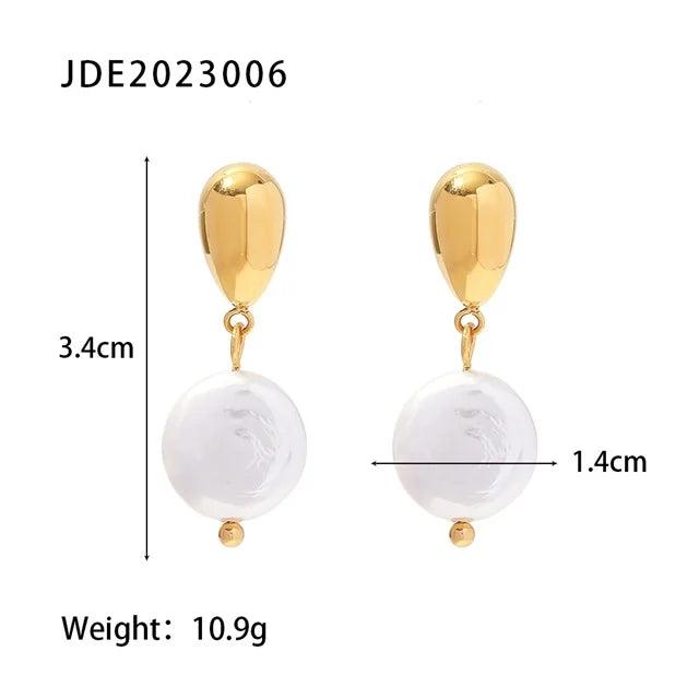 Natural Freshwater Pearl Drop Earrings Stainless Steel Waterproof