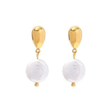 Natural Freshwater Pearl Drop Earrings Stainless Steel Waterproof