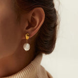 Natural Freshwater Pearl Drop Earrings Stainless Steel Waterproof