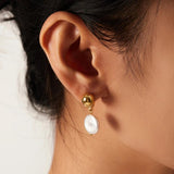 Natural Freshwater Pearl Drop Earrings Stainless Steel Waterproof