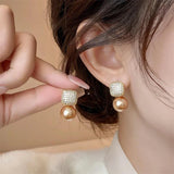 French Square Zircon Decorated Pearl Earrings Women's Gift
