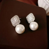 Square Pearl Zirconia Stud Earrings Party Jewelry