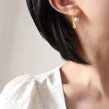Geometric Pearl Stud Earrings Stainless Steel Women Accessories