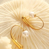Geometric Pearl Stud Earrings Stainless Steel Women Accessories
