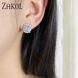 Square Zirconia Pearl Stud Earrings Wedding Jewelry