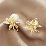 Big Flower Stud Earrings Pearl Earring Daily Wearable Jewelry