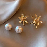 Big Flower Stud Earrings Pearl Earring Daily Wearable Jewelry