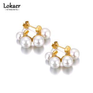 18k Stainless Steel Simulated Pearl Earrings Romantic Wedding Jewelry